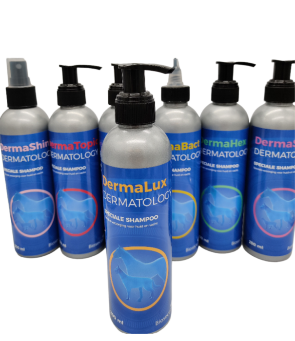 Derma-prescription DermaLux 200 ML is een hypoallergene shampoo met keratolytische en helende, eigenschappen die de huid minder schilferig maakt.