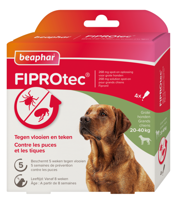 Fiprotec Beaphar FIPROtec® Spot-On Hond 20-40 kg – 4 Pipetten tegen Vlooien en Teken