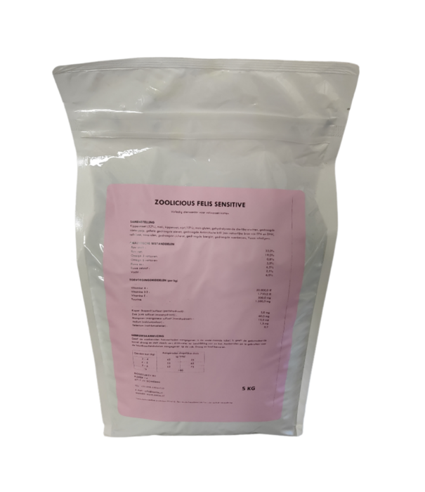 Zoolicious Zoolicious Felis Adult Sensitive 5kg - 33/19 - volledig diervoeder voor gevoelige volwassen katten