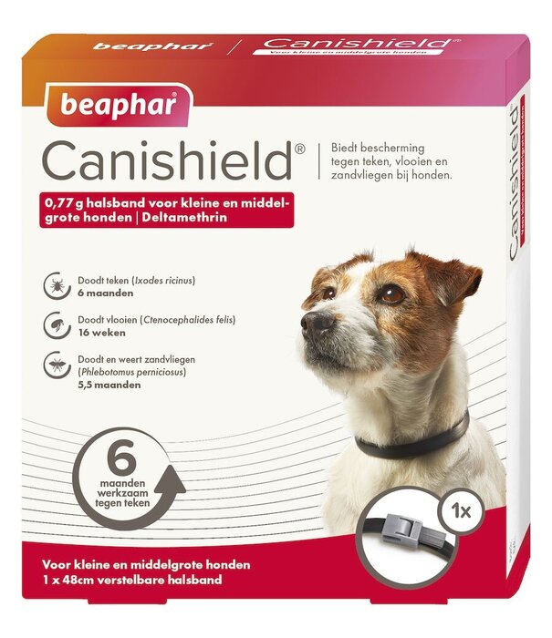 Beaphar Canishield® Beaphar Perro Pequeño/Mediano 48 cm – Collar contra Garrapatas, Pulgas y Flebotomos – Protección Eficaz hasta 6 Meses