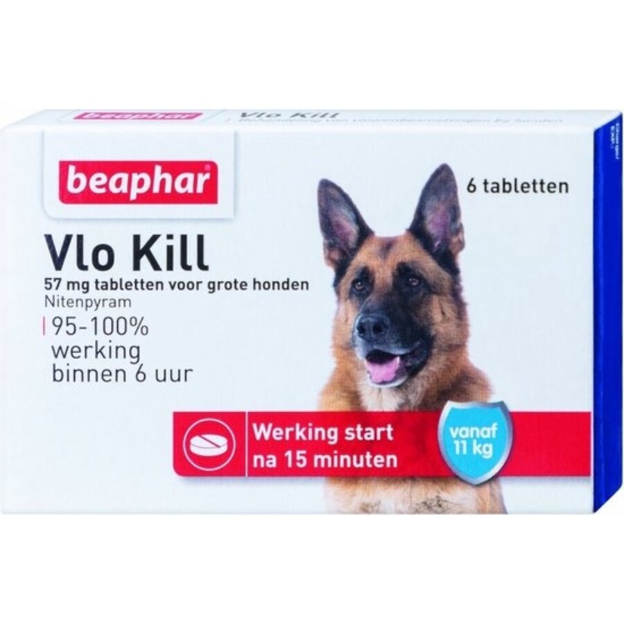 Beaphar Vlo Kill+ Hond (vanaf 11 kg) - 6 tabletten | Snelwerkend vlooienmiddel-1
