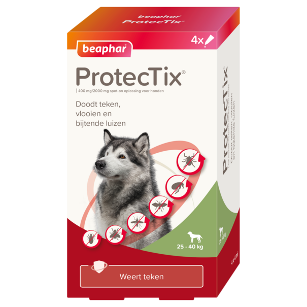 ProtecTix Beaphar ProtecTix® perro 25-40 kg 4 pipetas - contra garrapatas, pulgas, piojos masticadores, moscas de arena, mosquitos y moscas de establo.