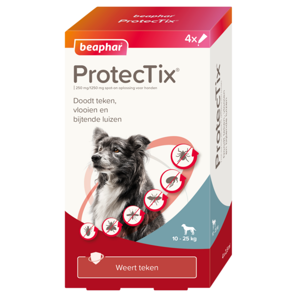 ProtecTix Beaphar ProtecTix® dog 10-25kg 4 pipettes - against ticks, fleas, biting lice, sandflies, mosquitoes, and stable flies.