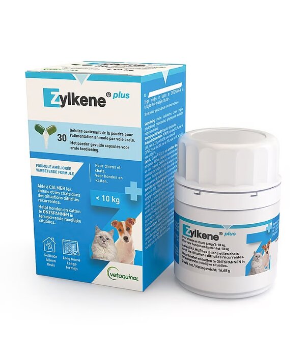 Zylkene Zylkene Plus 75 mg – Alivio Natural del Estrés para perros y gatos pequeños (hasta 10 kg) – Apoya un Comportamiento Tranquilo en Situaciones Estresantes – 30 Cápsulas
