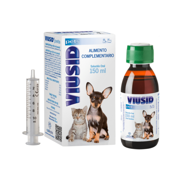 Viusid Viusid Pets 150ml & 15x30ml – Soutient le système immunitaire et la fonction hépatique des chiens, chats et petits animaux avec antioxydants, glucosamine et vitamine B12. Facile à doser.