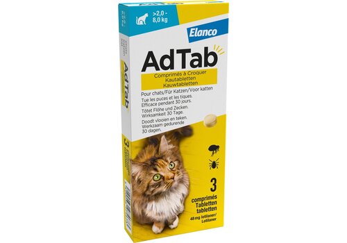 AdTab Kat  Kauwtabletten 2-8 kg – 48 MG - Kauwtabletten  | Bescherming tegen Vlooien en Teken​ 