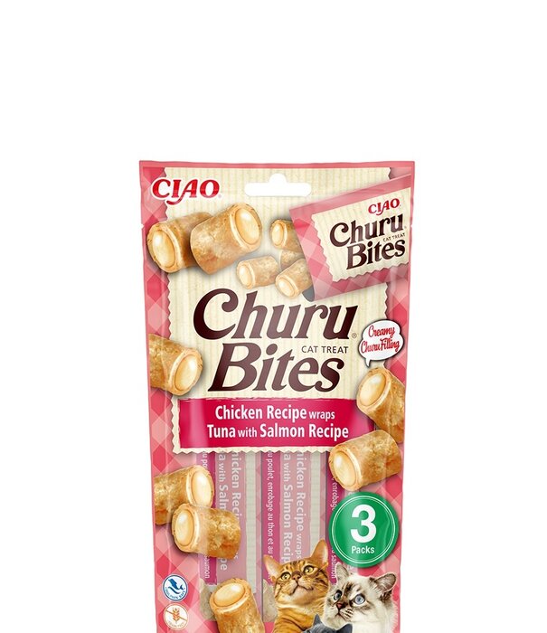 CIAO Ciao Churu Katten Snacks Kip, Tonijn en Zalm Bites 3x10g - Kattenverwennerij met een romige verrassing