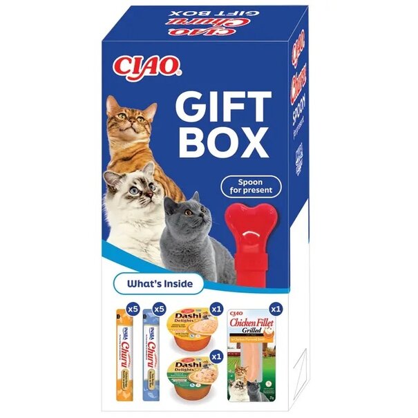 CIAO Ciao Gift Box for Cats – Featuring Churu, Dashi Cups, and Grilled Chicken – Ideal for Gifting
