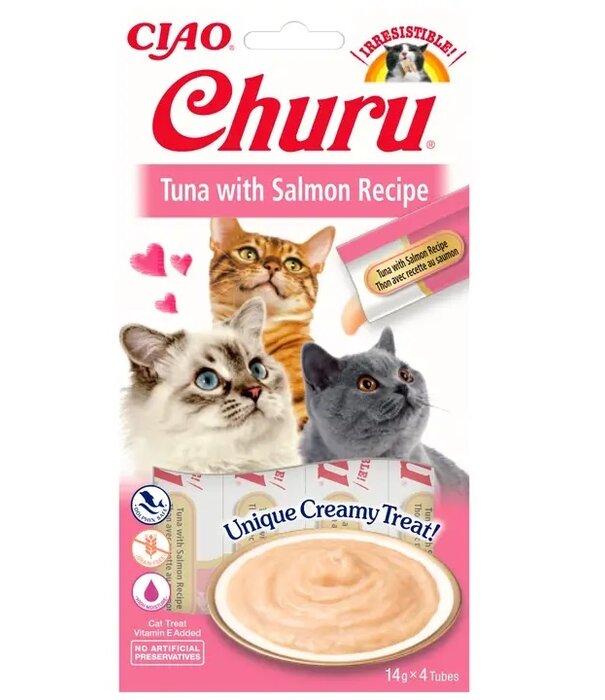 CIAO Inaba CIAO Churu Katze Thunfisch mit Lachs – Cremiger und gesunder Snack für Ihre Katze -  4x14gr