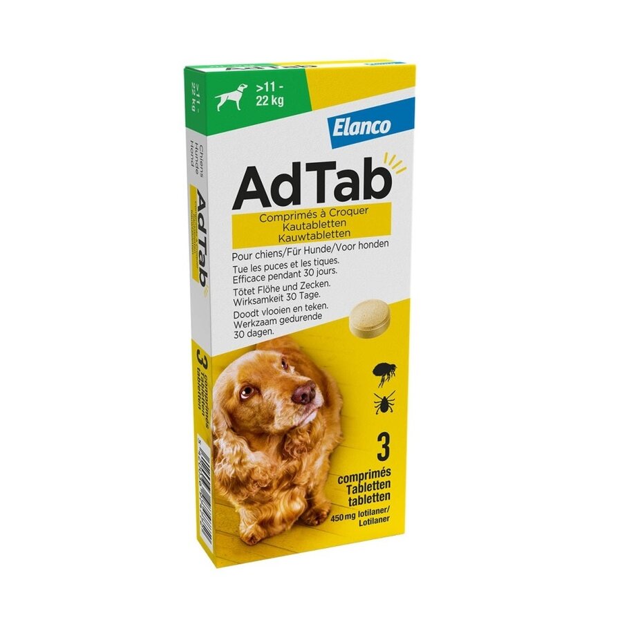 AdTab Chewable Tablet for Dogs 11–22 kg – 30 Days of Flea and Tick Protection with Lotilaner-1