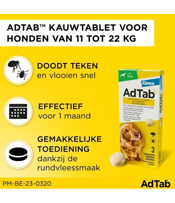 AdTab AdTab Comprimé à Mâcher Chien 11–22 kg – 30 Jours de Protection contre les Puces et les Tiques avec Lotilaner