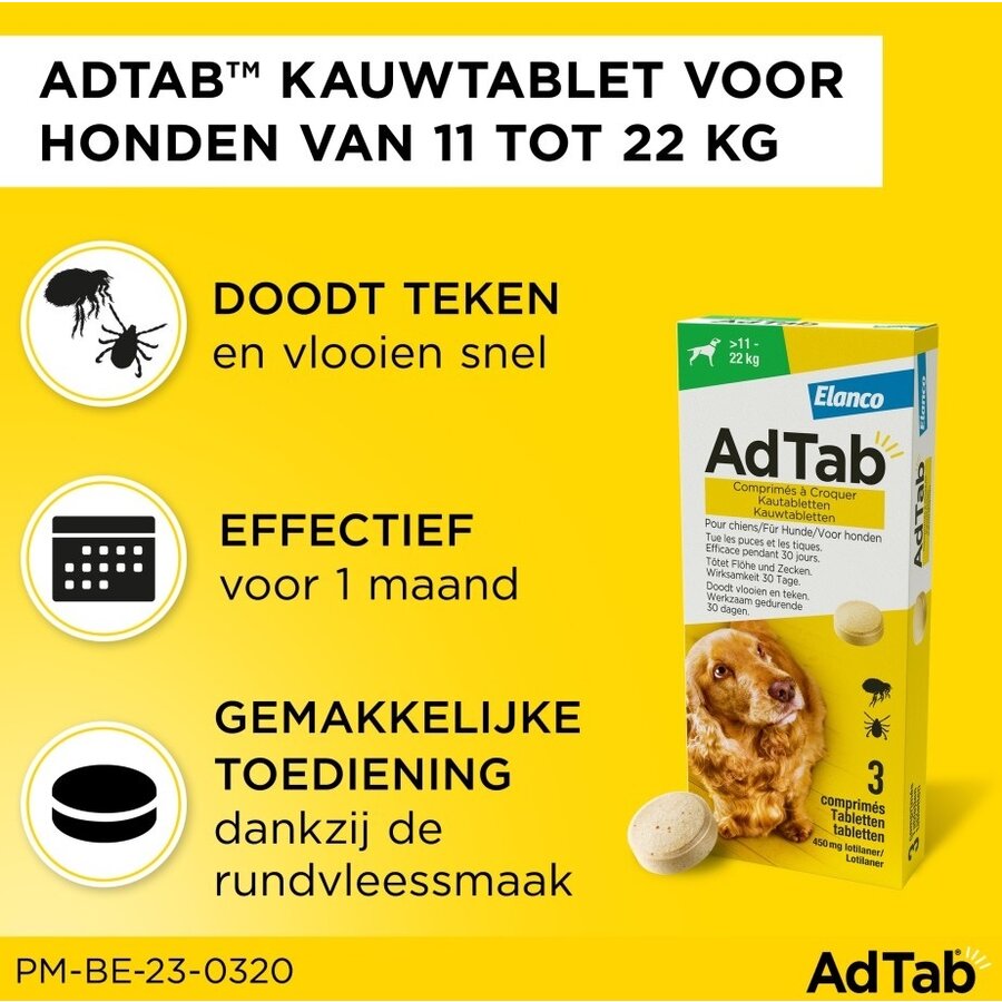 AdTab Chewable Tablet for Dogs 11–22 kg – 30 Days of Flea and Tick Protection with Lotilaner-2
