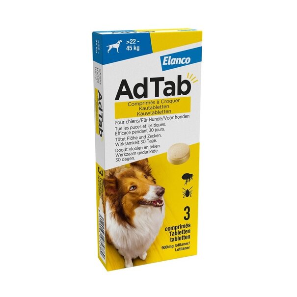 AdTab AdTab Comprimé à Mâcher pour Chiens de 22 à 45 kg – Protection Mensuelle contre les Puces et les Tiques