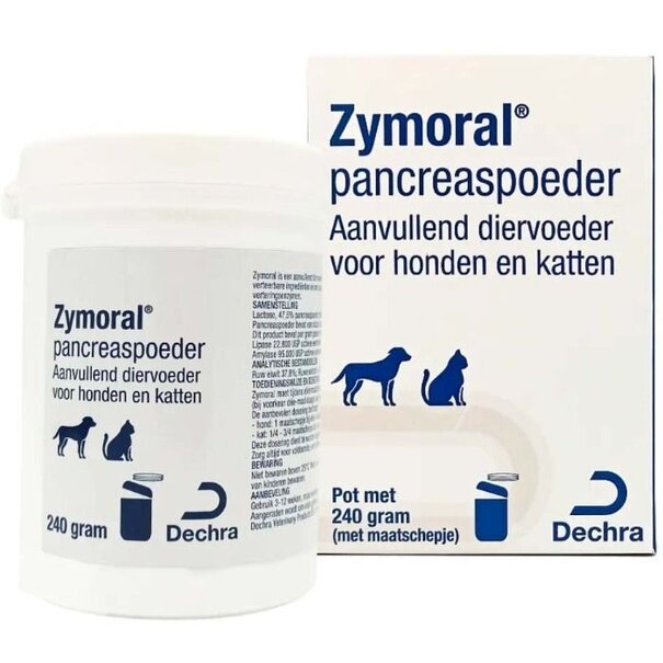 Zymoral Zymoral is the pancreatic powder for dogs and cats with natural digestive enzymes.