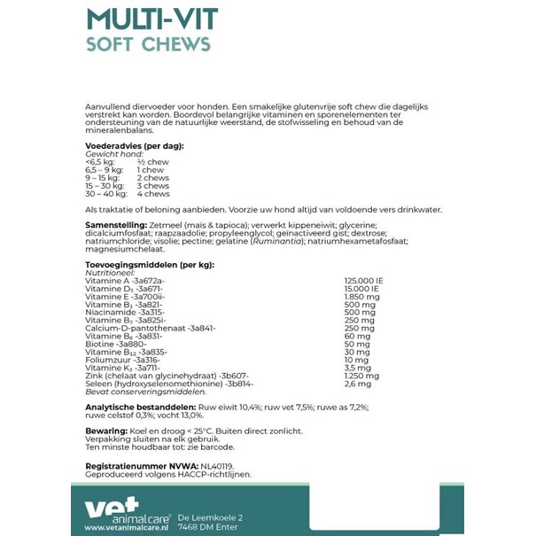 Curafriend CuraFriend Multi-Vit Soft Chews 60 Stück – Nährstoffreiche weiche Kaustreifen mit wichtigen Vitaminen und Mineralien zur Unterstützung von Abwehrkräften, Stoffwechsel und gesunden Knochen bei Hunden