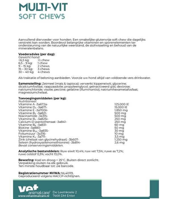 Curafriend CuraFriend Multi-Vit Soft Chews 60 stuks – Voedzame zachte kauwsnoepjes met essentiële vitaminen en mineralen voor weerstand, stofwisseling en sterke botten bij honden