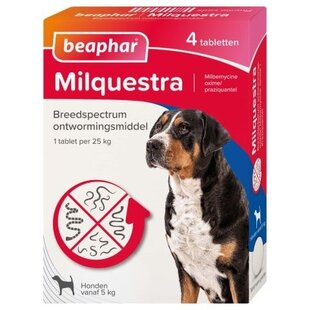 Milquestra Wormtabletten hond 5+ Kg 4 tabletten