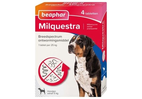 Milquestra Wormtabletten hond 5+ Kg 4 tabletten 