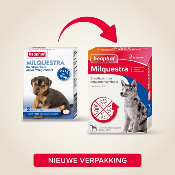 Milquestra Milquestra Comprimés Vermifuges pour Chiots et Petits Chiens 0,5-10 kg - 2 Comprimés