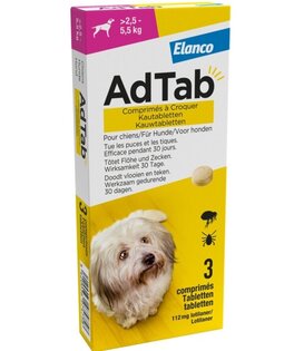AdTab Hond 2,5-5,5 kg – 112 MG - Kauwtabletten | Vlooien en Teken