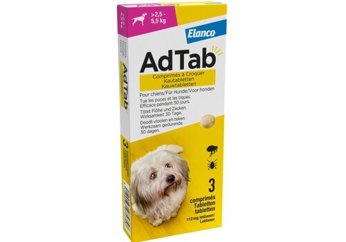 AdTab Hond 2,5-5,5 kg – 112 MG - Kauwtabletten | Vlooien en Teken 