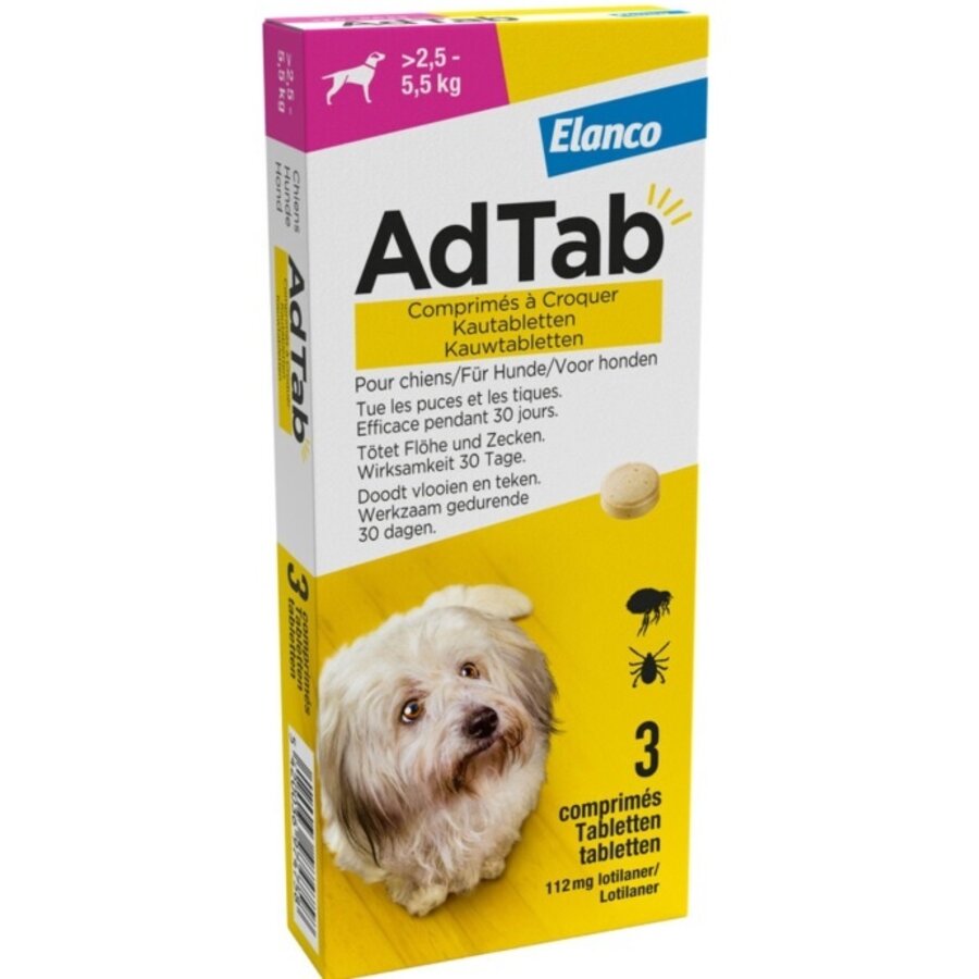 AdTab Kauwtabletten - 2,5–5,5 kg - 112,5 mg voor Honden  – 3 Stuks-1