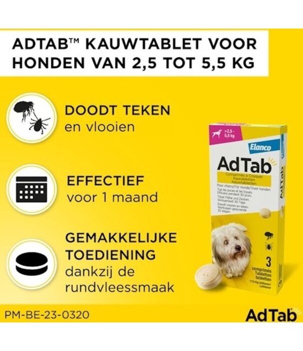 AdTab AdTab Comprimidos Masticables 112,5 mg para Perros 2,5–5,5 kg – 3 Unidades
