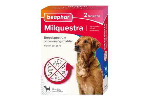 Milquestra wormtabletten hond 5+ Kg 2 tabletten 