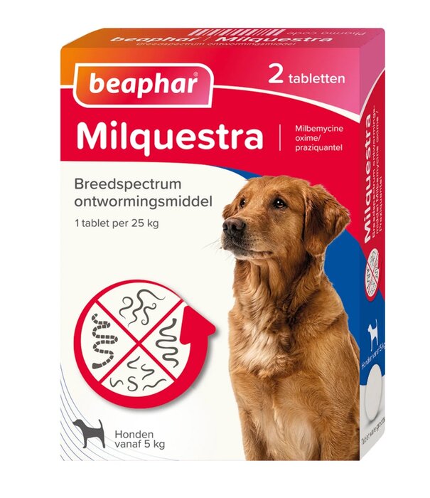 Milquestra Milquestra wormtabletten hond 5+ Kg 2 tabletten