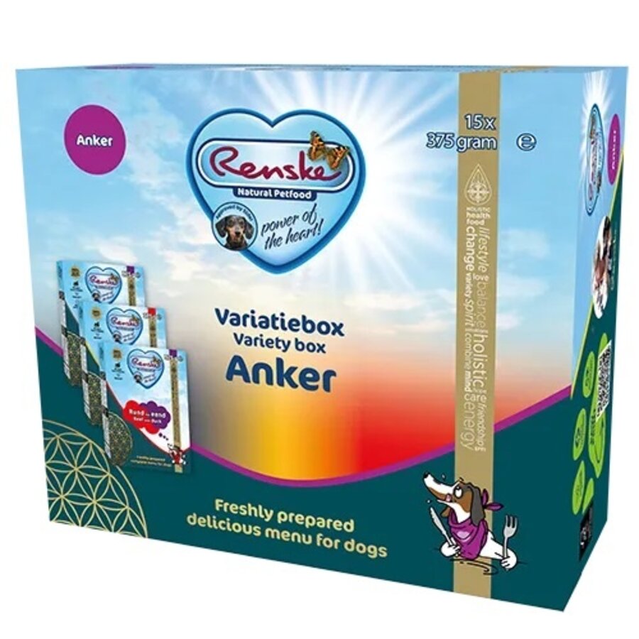 Renske Box Variée Anker – Pack complet de repas frais pour chien avec lapin, poulet et bœuf 15x375g-1