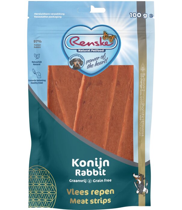 RENSKE Renske Gesunde Belohnung Fleischriegel Kaninchen 100 g – gesunder, getreidefreier Hundesnack mit einer Eiweißquelle, leicht verdaulich, mit Vitaminen und Mineralstoffen