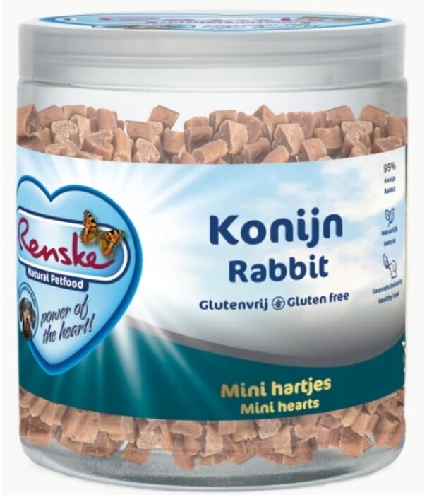 RENSKE Renske Healthy Rewards Mini Hearts Rabbit – Natural grain-free dog treat with 95 percent rabbit – 100g or 300g