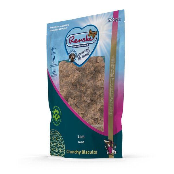 RENSKE Renske Récompenses Saines Croquantes Agneau 100% naturel, sans gluten, prébiotiques pour l’intestin, soutien peau, pelage, muscles et articulations, chien 200 g