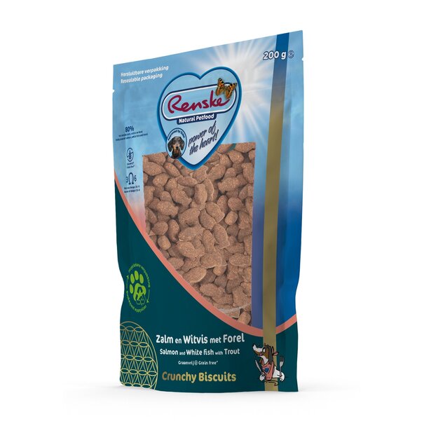 RENSKE Renske Gesunde Belohnungen Crunchy Lachs und Weißfisch mit Forelle für Hunde 200 g