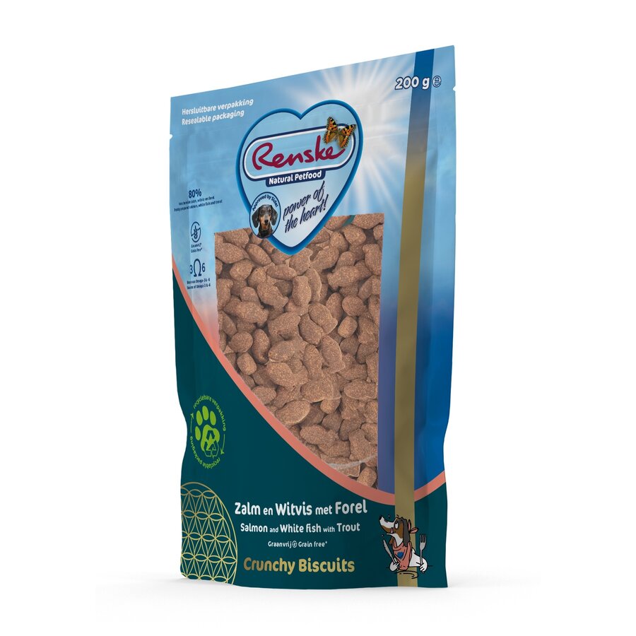 Renske Gesunde Belohnungen Crunchy Lachs und Weißfisch mit Forelle für Hunde 200 g-1