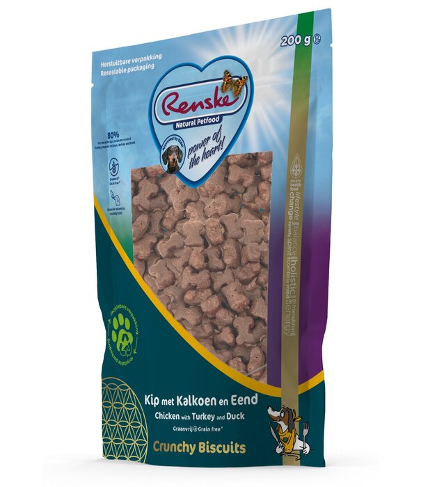 RENSKE Renske Premios Crunchy Pollo con Pavo y Pato – 200 g de snacks naturales sin cereales para perros