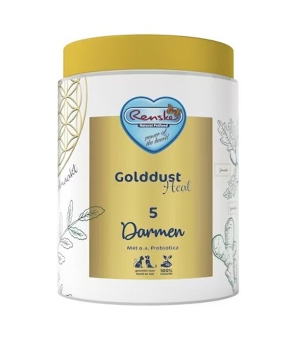 RENSKE Golddust Heal 5 Darmen, 100% natuurlijk supplement voor een gezonde spijsvertering en darmflora bij honden en katten