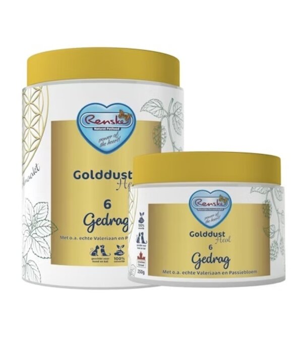 RENSKE Golddust Heal 6 Gedrag, 100% natuurlijk supplement ter ondersteuning van een kalme gemoedstoestand bij honden en katten