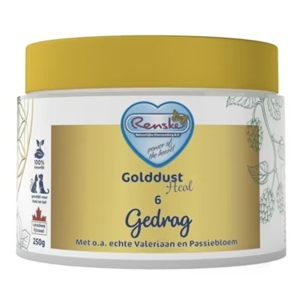 RENSKE Golddust Heal 6 Gedrag, 100% natuurlijk supplement ter ondersteuning van een kalme gemoedstoestand bij honden en katten