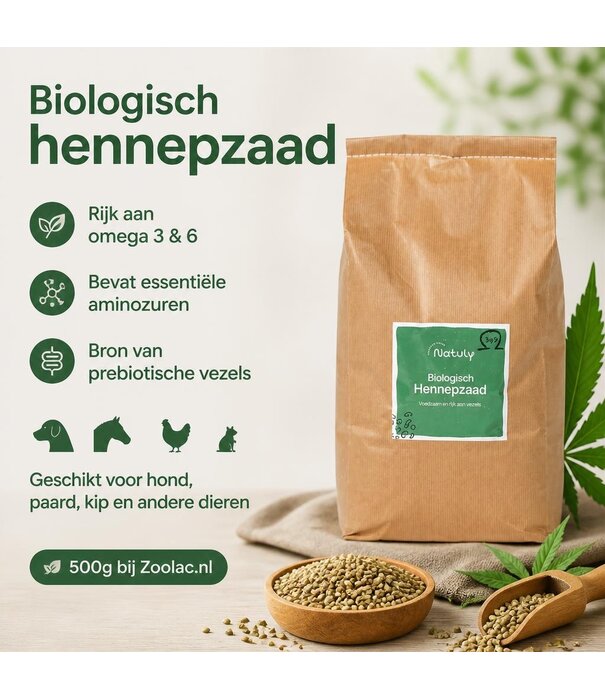 Natuly Semillas de Cáñamo Ecológico 500g – Omega 3, Proteínas y Fibra para Animales | Zoolac.nl