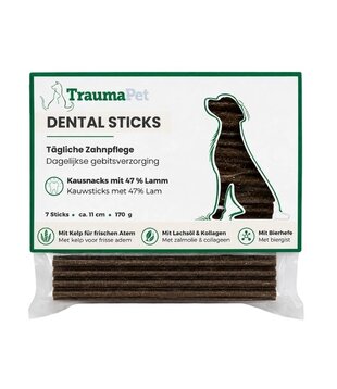 TraumaPet Bâtonnets Dentaires pour Chien – 47 % Agneau – Plaque Dentaire & Haleine Fraîche – 7 Bâtonnets