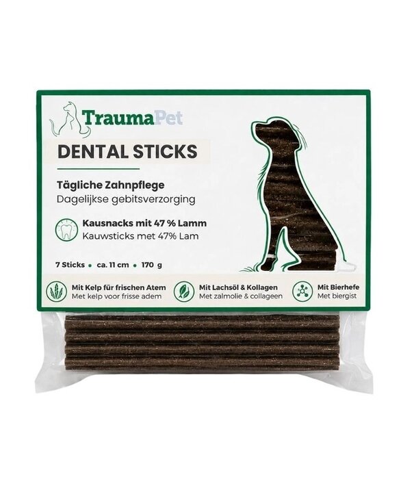 Traumapet TraumaPet Dental Kauartikel für Hunde – 47 % Lamm – Unterstützt die tägliche Zahnpflege, hilft Zahnbelag zu reduzieren & unterstützt frischen Atem – Kreuzform – 7 Stück / 170 g