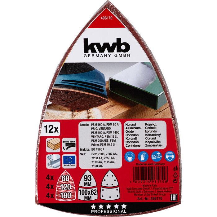 KWB Schuurblad Set 12st. 100 X 62, 93 MM ASSORTI