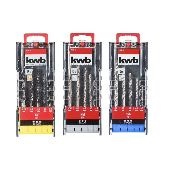 KWB Borenset 15-delig - 5x Hout / 5x HM / 5x HSS - in 3 casettes