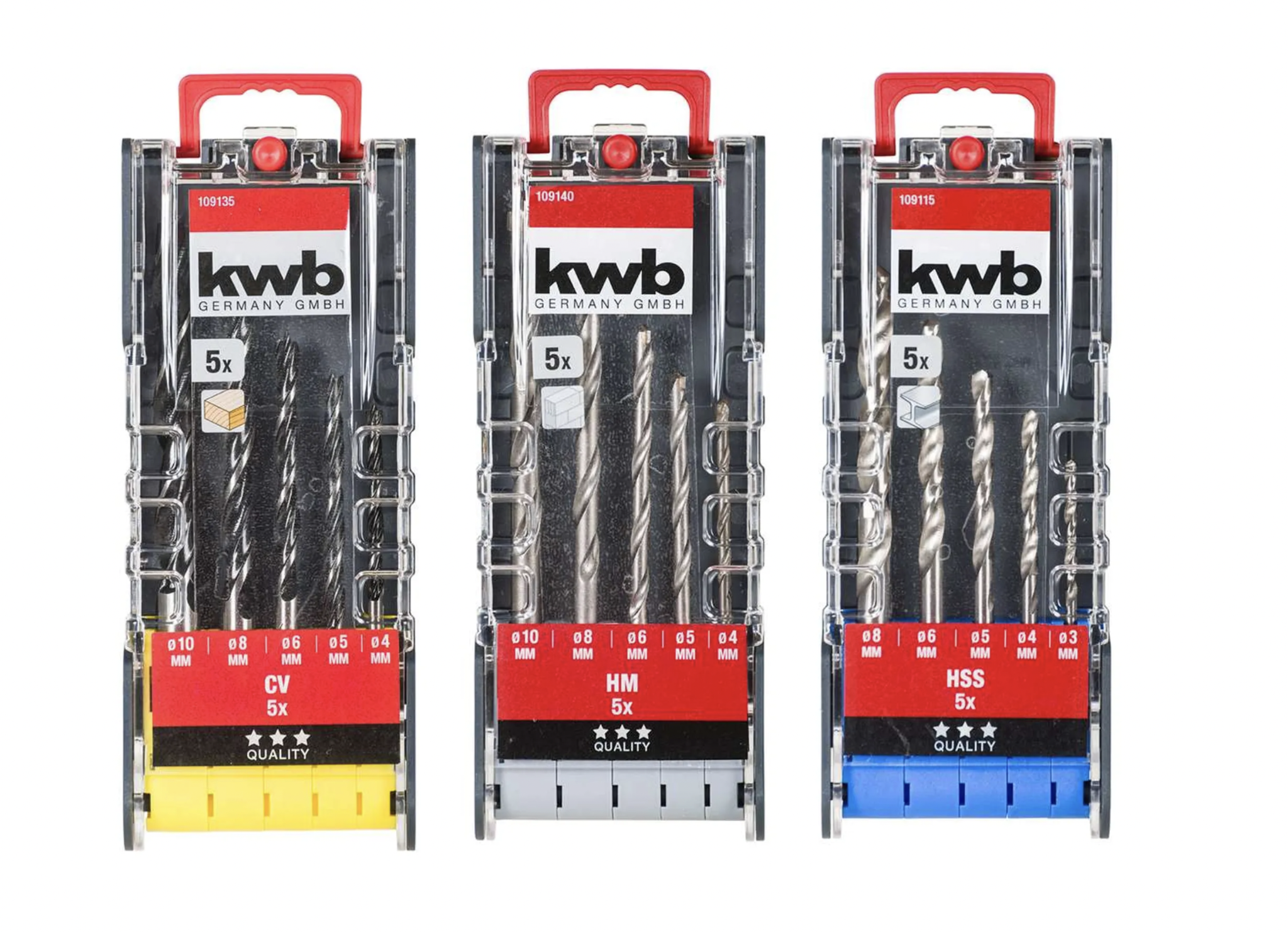 KWB Borenset 15-delig - in 3 casettes