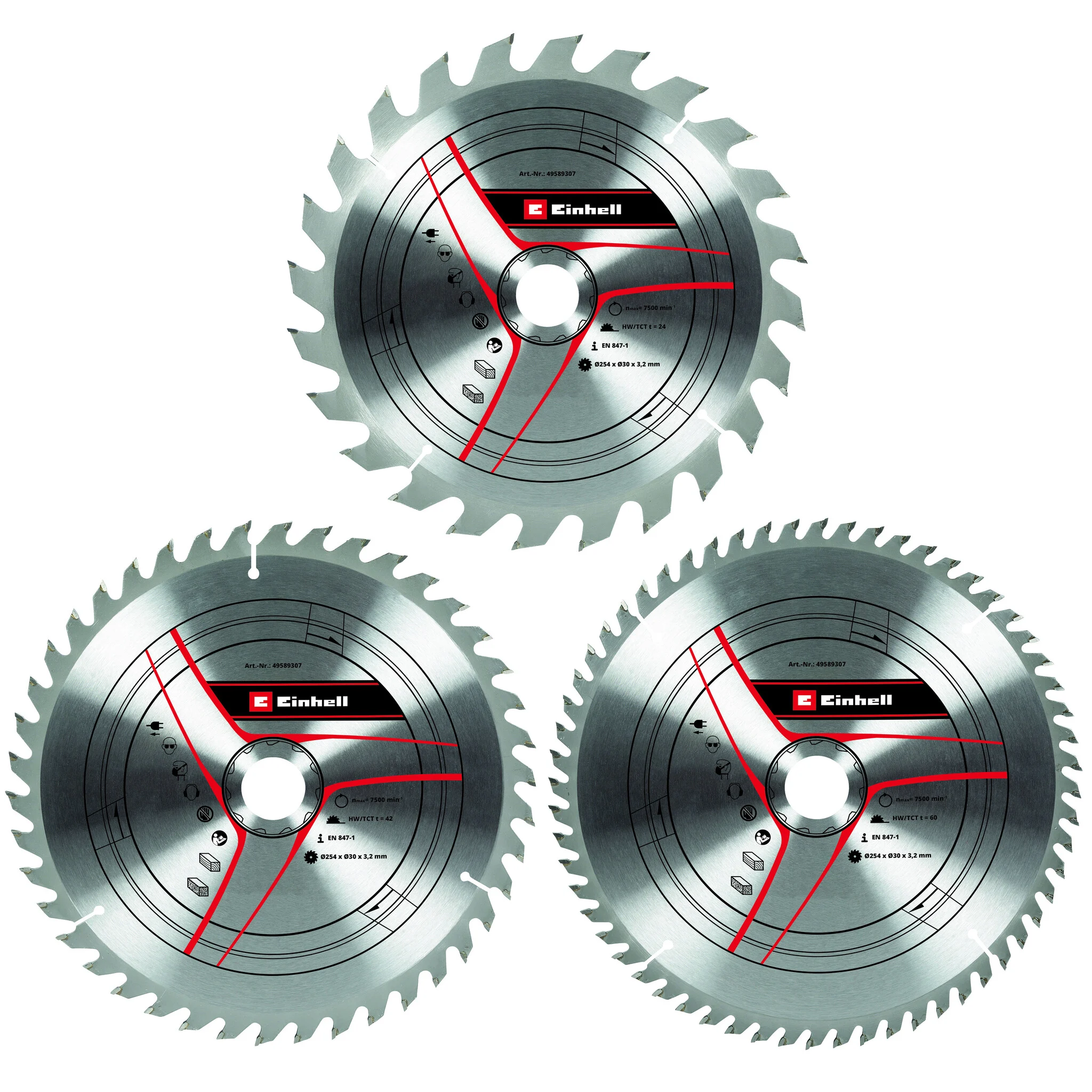 Einhell HM TCT Zaagbladenset - 3-delig - Ø254x30x3,2 mm  (24, 42, 60 T)