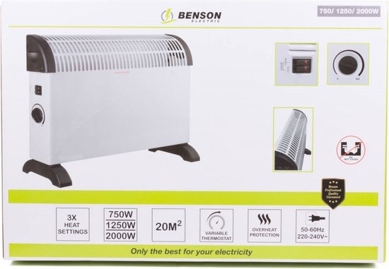 Benson Tools Heater convector 750/1250/2000W middel wit