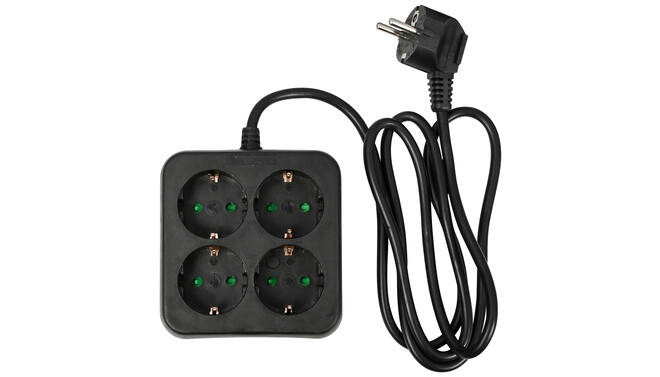 Benson Tools Benson Stekkerdoos 4-voudig + RA + 1.5 mtr vierkant zwart