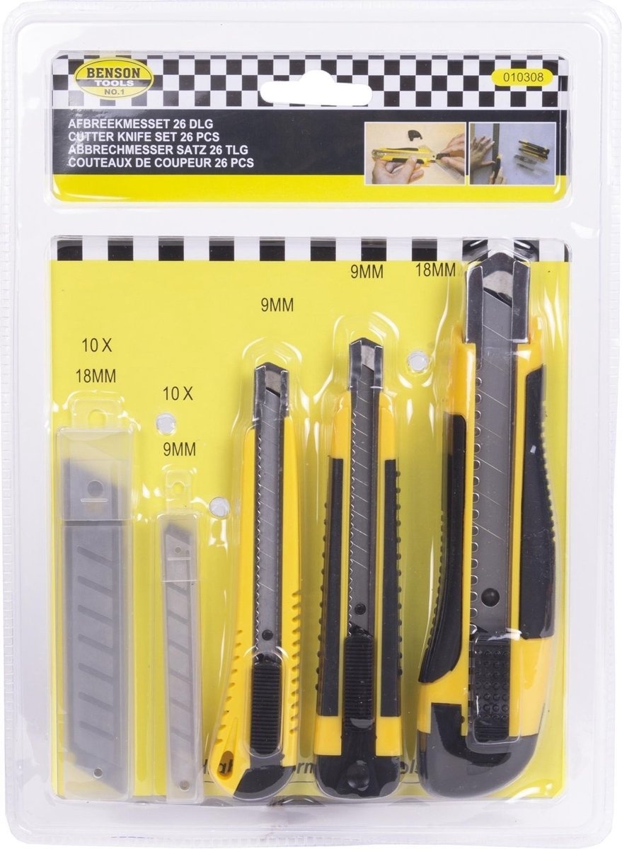 Benson Tools Afbreekmessen set 9 mm en 18 mm + 20 reservemessen