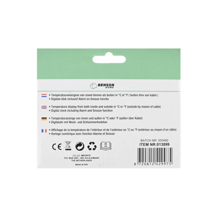 Benson Tools Benson Weerstation in-en outdoor digitaal